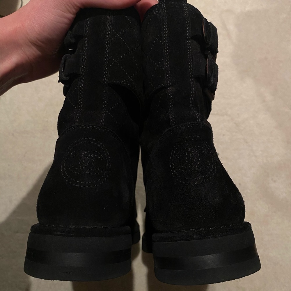AUTH Chanel Black Quilted Moto Combat Boots - Picture 3 of 5